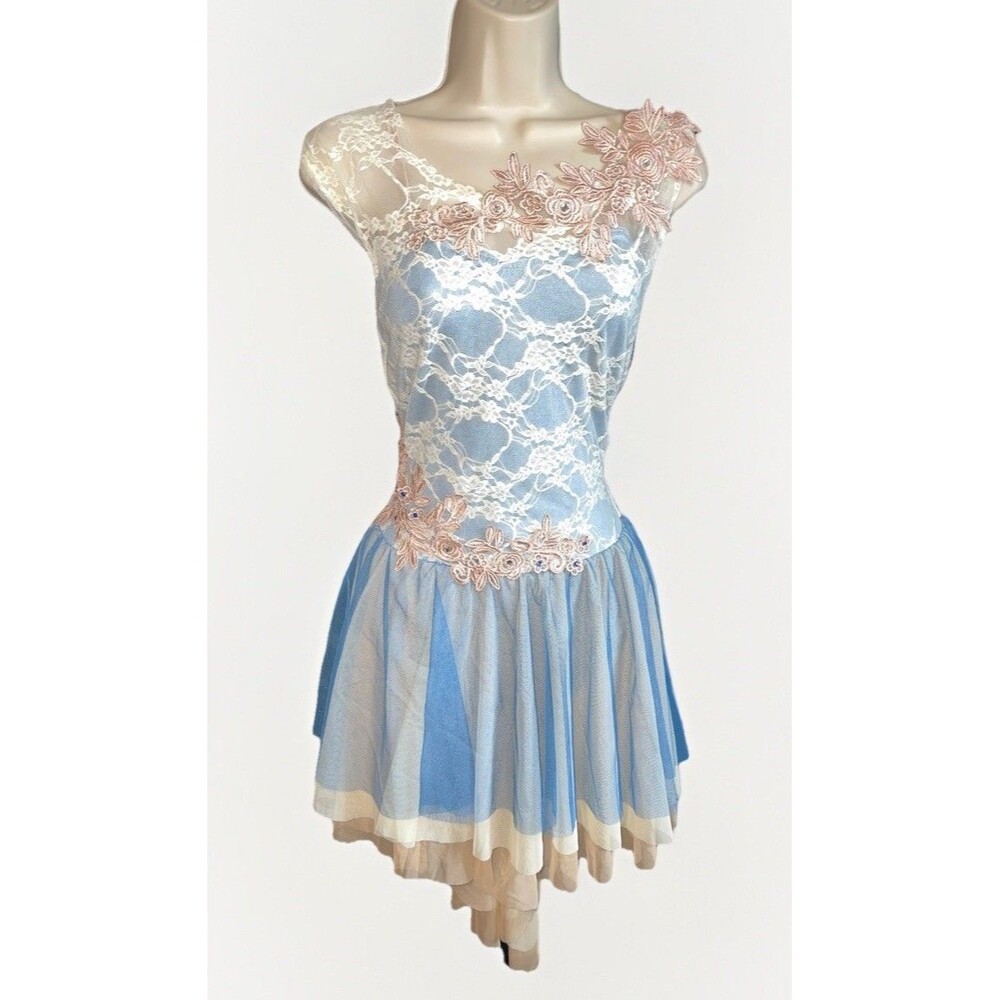 Costume Gallery Lyrical Dance Costume Style 19232 Adult M Blue Lace Dress